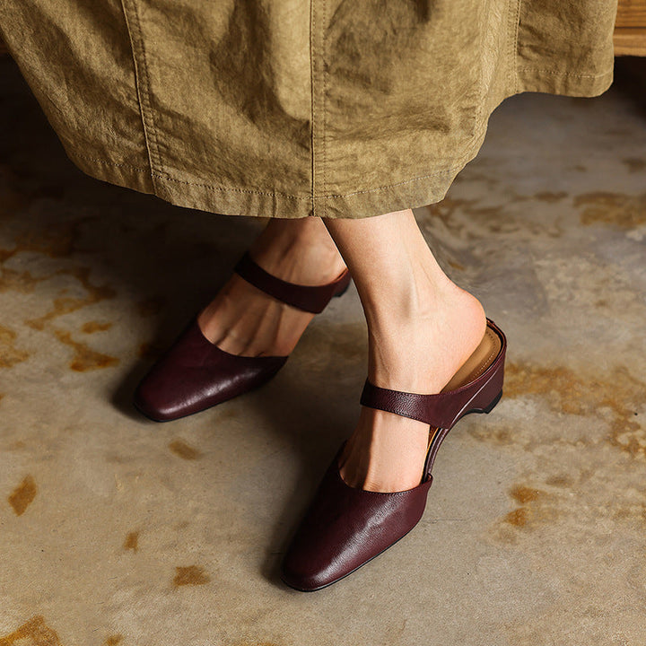 Amelie | Women's Square-Toe Leather Mules