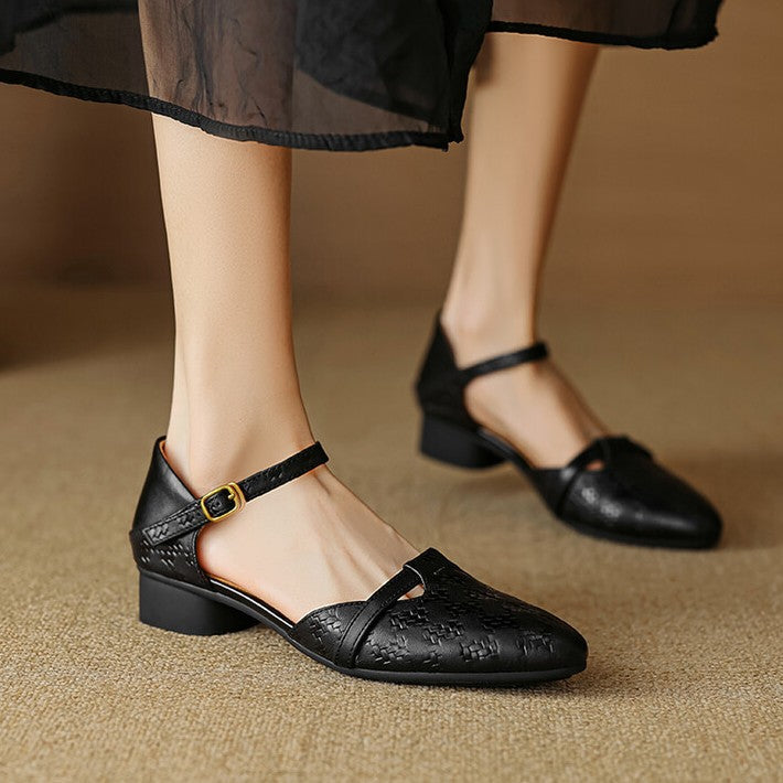 Elara | Women's Woven Leather Mary-Janes
