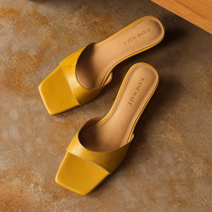 Mara | Women's Square-Toe Leather Wedge Mules