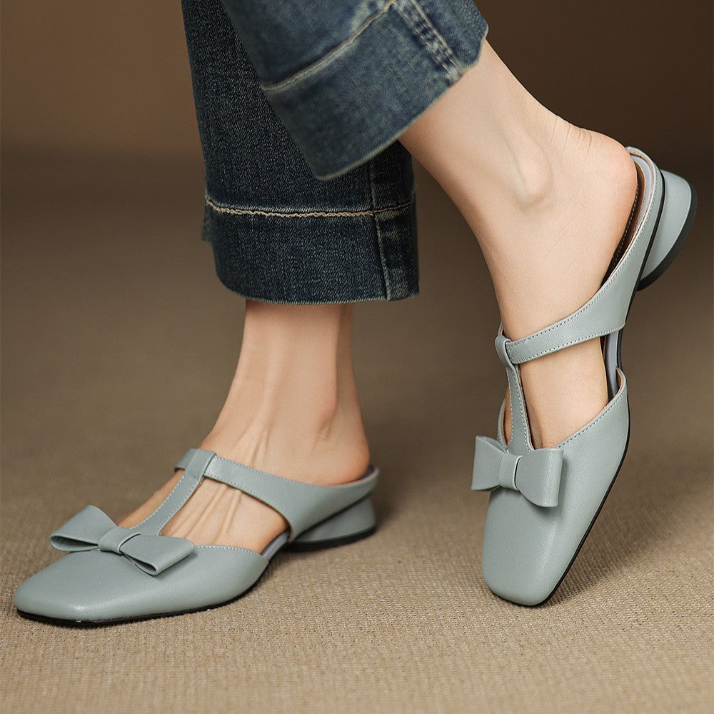 Meyra | Women's Bow Lambskin Leather Mules