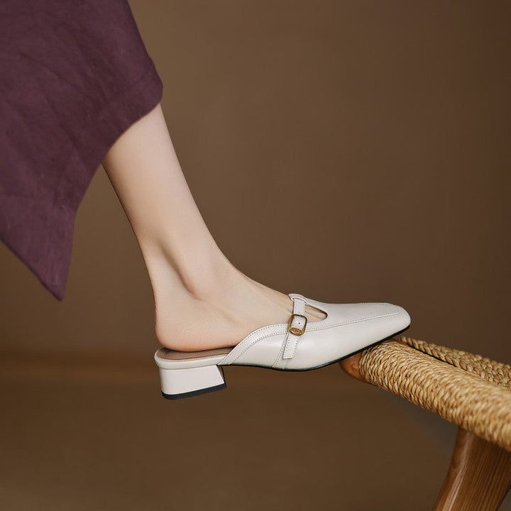 Nyra | Women's T-Strap Leather Mules