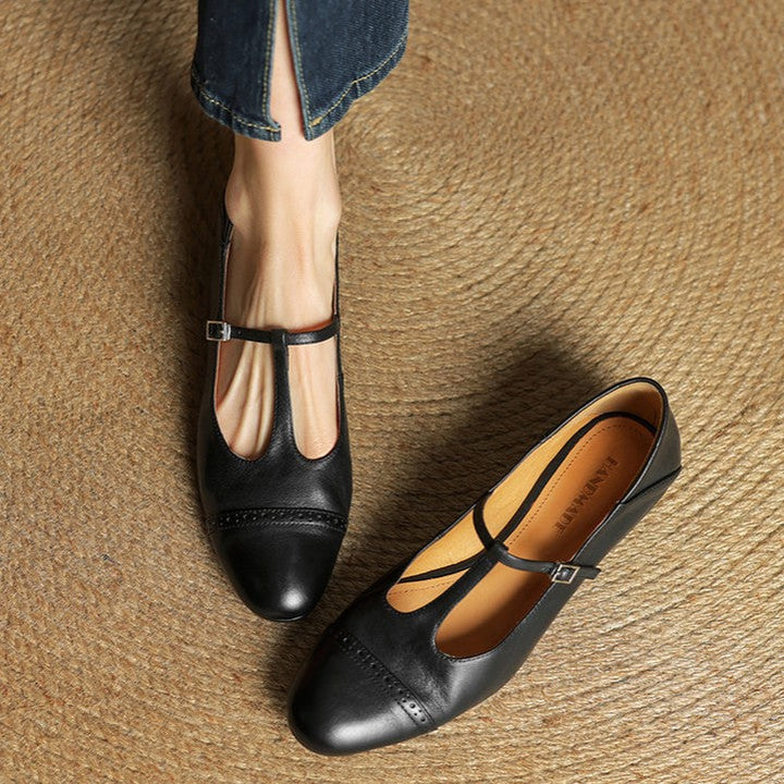 Esmira | Women's T-Strap Leather Mary Janes