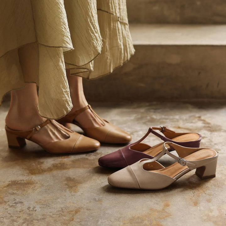 Rovell | Women's T-Bar Leather Mules