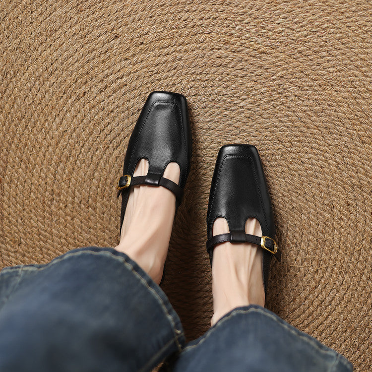 Nyra | Women's T-Strap Leather Mules