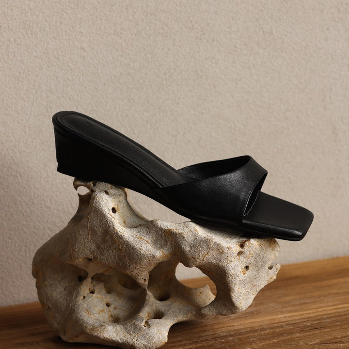 Mara | Women's Square-Toe Leather Wedge Mules
