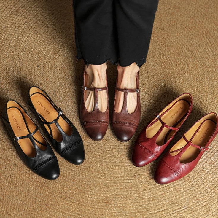 Esmira | Women's T-Strap Leather Mary Janes