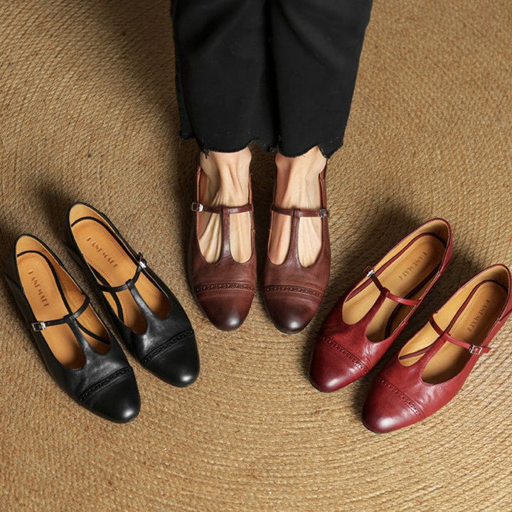 Esmira | Women's T-Strap Leather Mary Janes