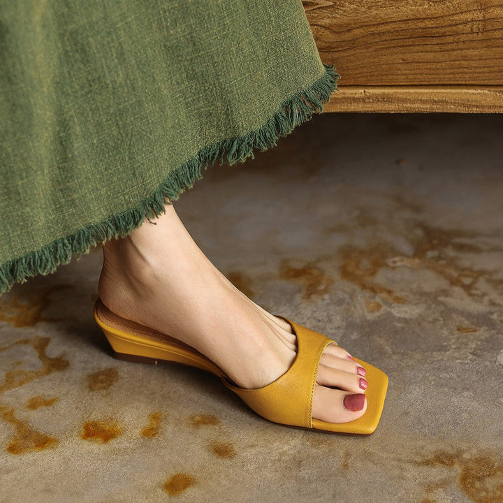 Mara | Women's Square-Toe Leather Wedge Mules