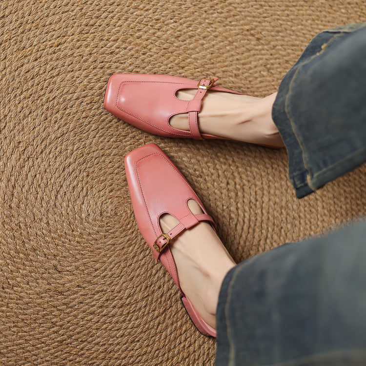 Nyra | Women's T-Strap Leather Mules