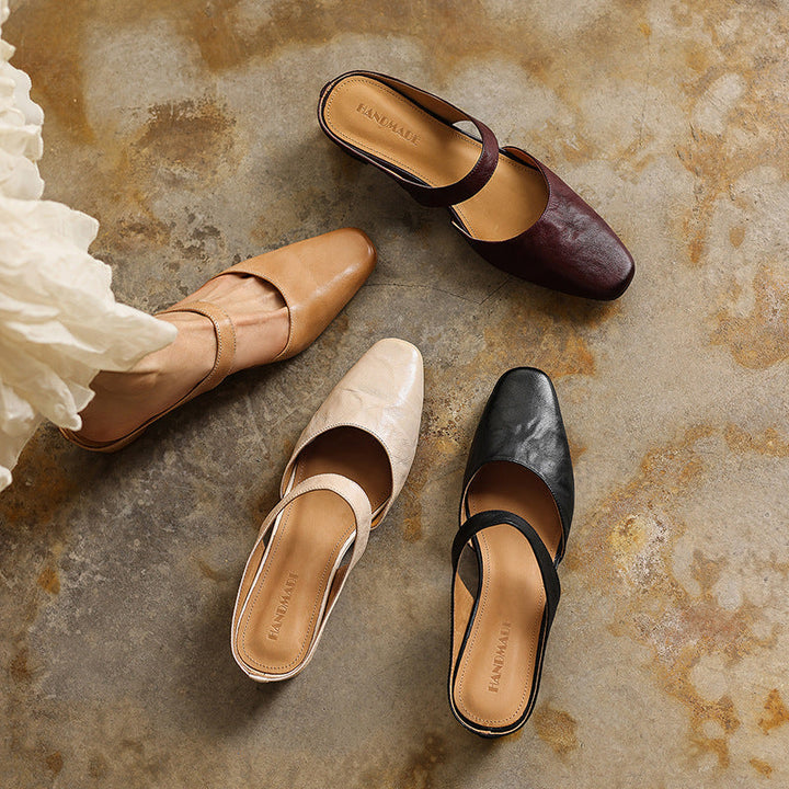 Amelie | Women's Square-Toe Leather Mules