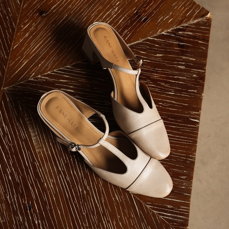 Rovell | Women's T-Bar Leather Mules
