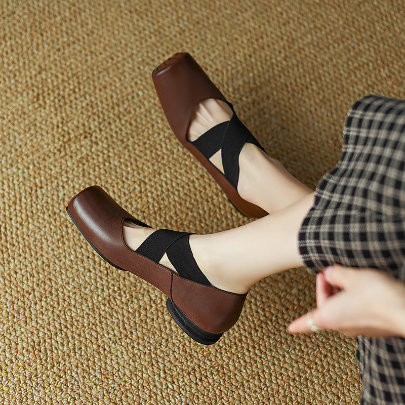 Calira | Women's Square Toe Leather Ballets