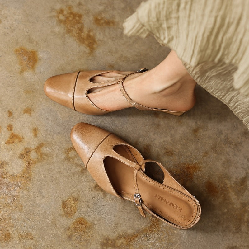 Rovell | Women's T-Bar Leather Mules