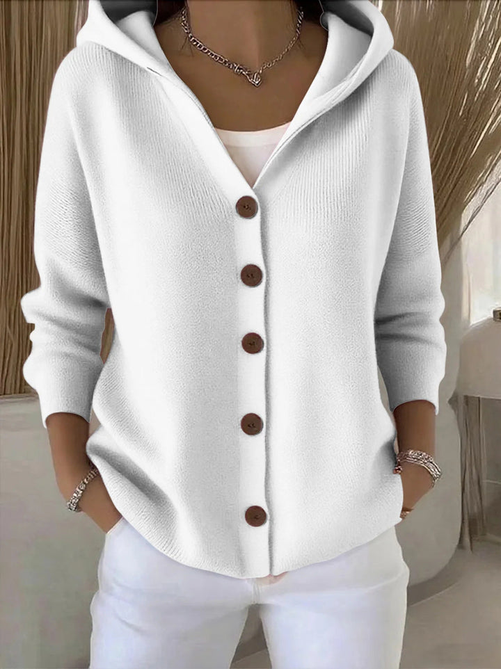 Hooded Button-Up Knit Cardigan
