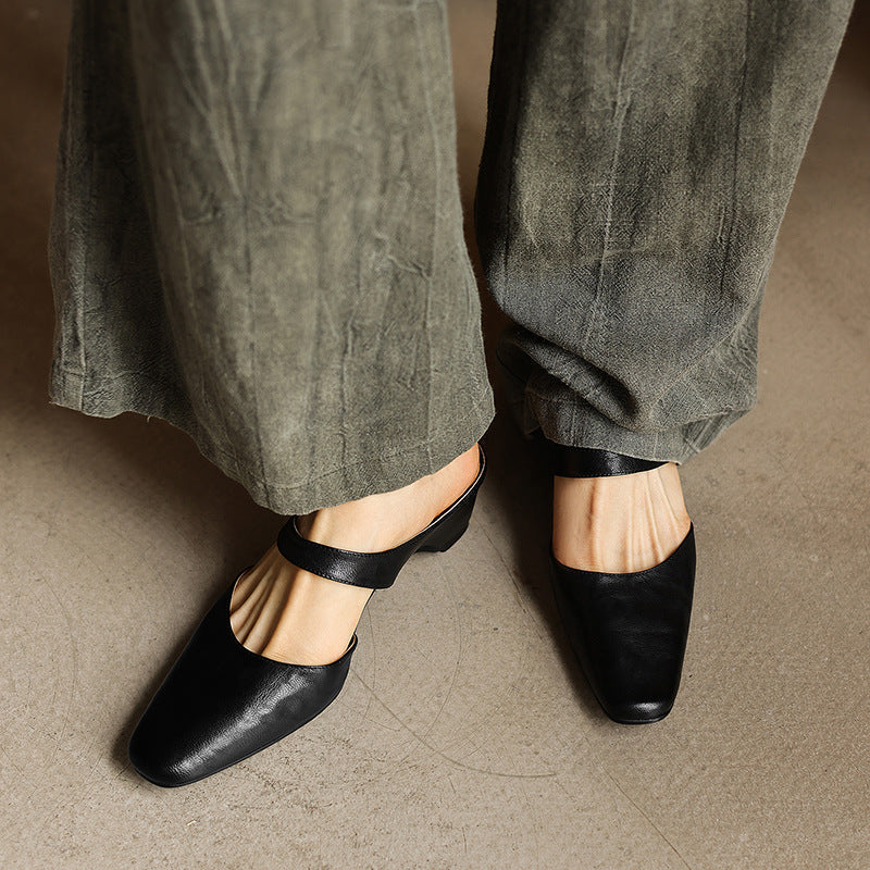 Amelie | Women's Square-Toe Leather Mules