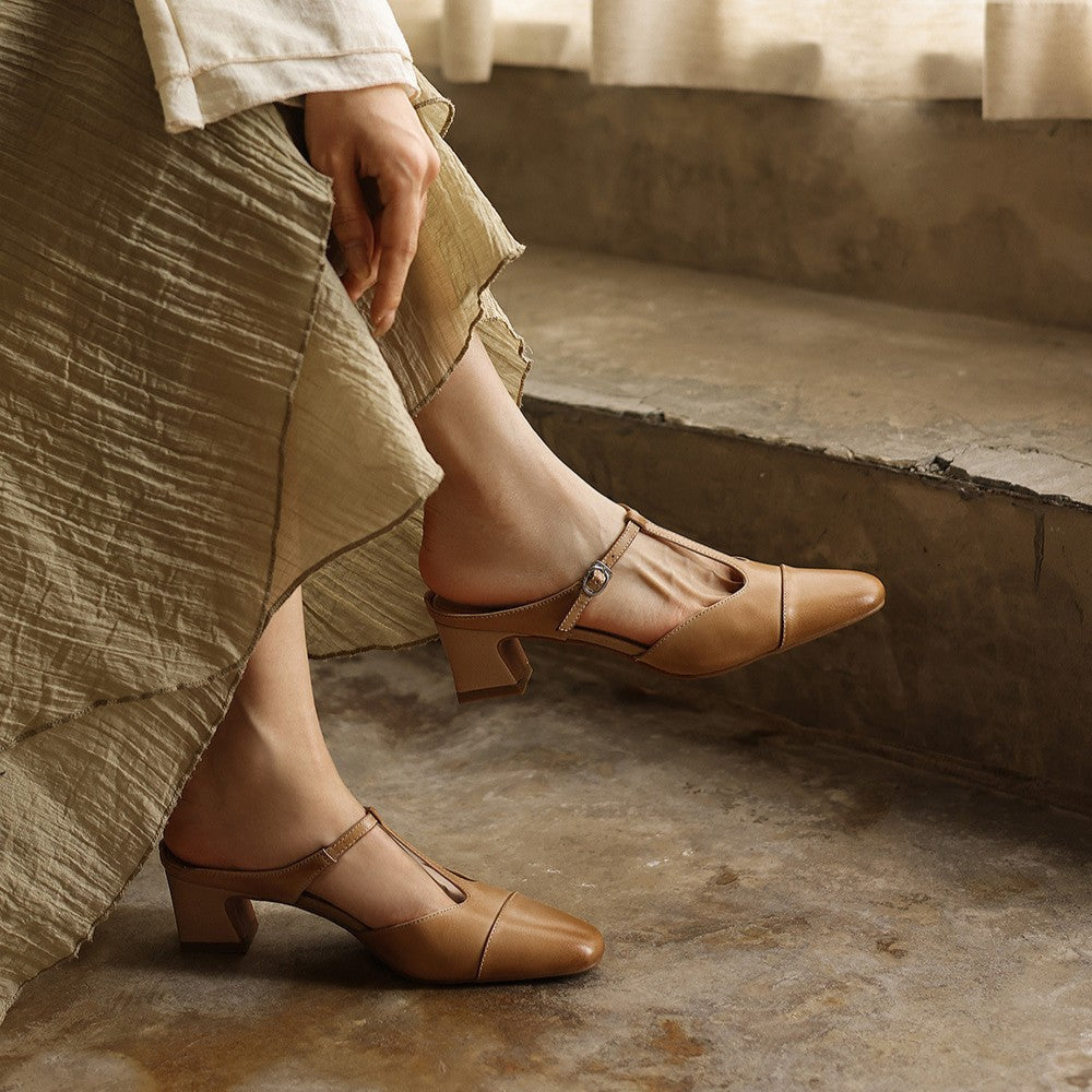 Rovell | Women's T-Bar Leather Mules