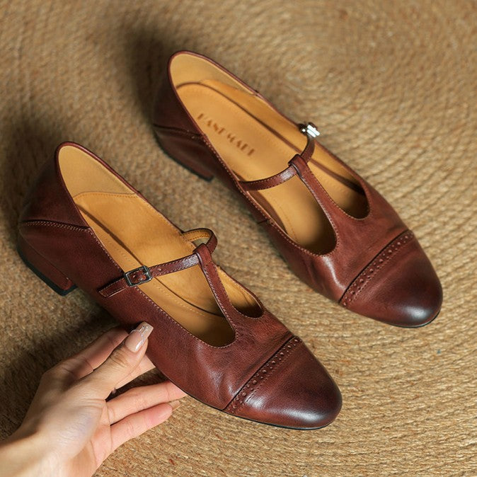 Esmira | Women's T-Strap Leather Mary Janes