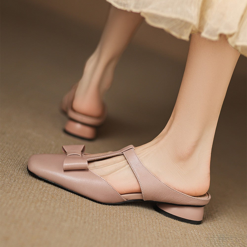 Meyra | Women's Bow Lambskin Leather Mules
