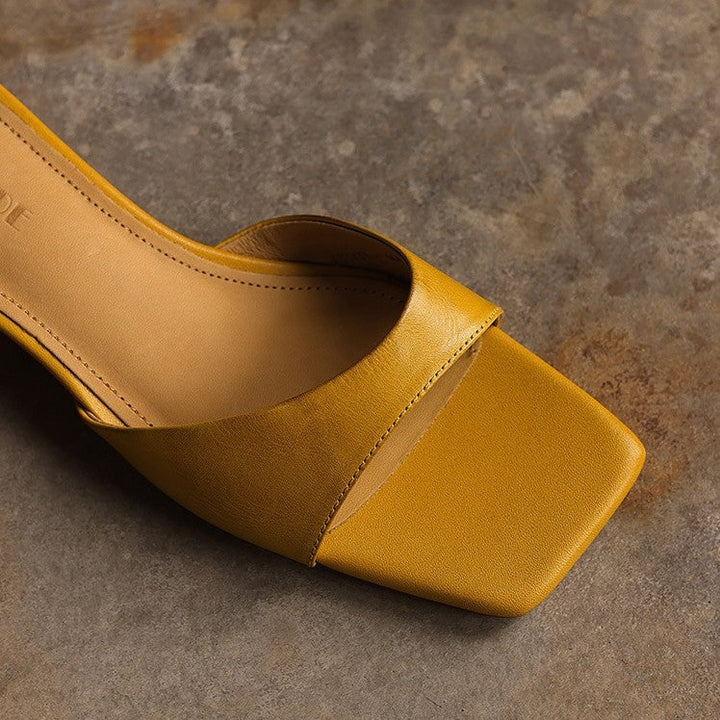Mara | Women's Square-Toe Leather Wedge Mules