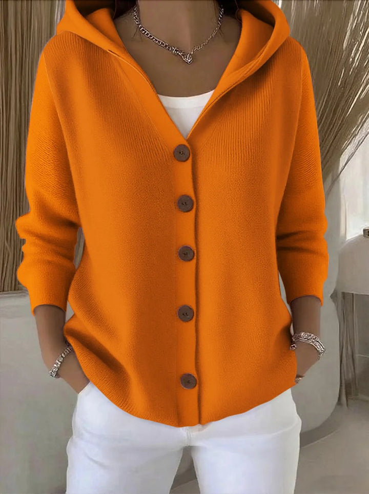 Hooded Button-Up Knit Cardigan