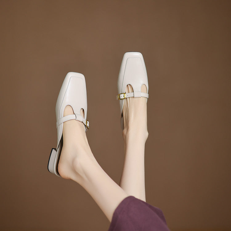 Nyra | Women's T-Strap Leather Mules