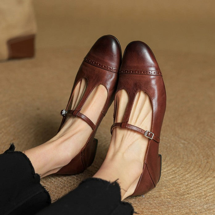 Esmira | Women's T-Strap Leather Mary Janes