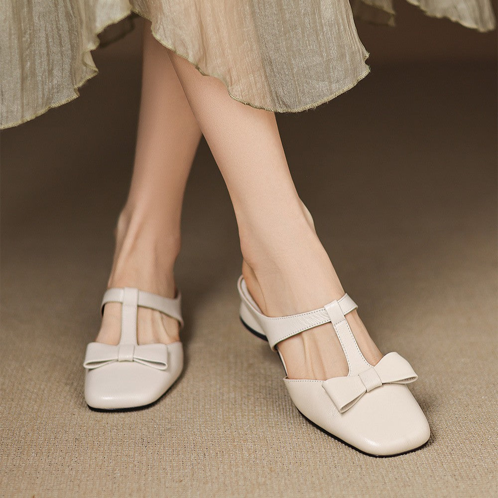 Meyra | Women's Bow Lambskin Leather Mules
