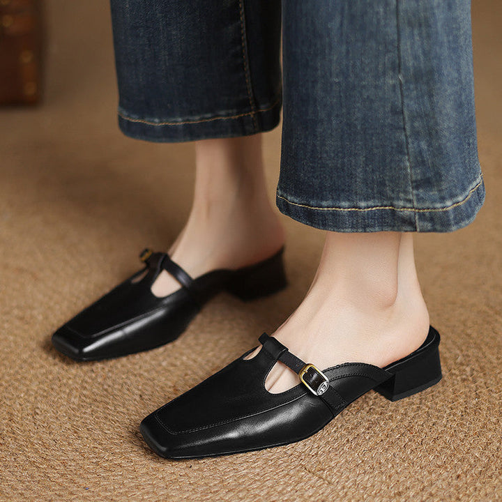 Nyra | Women's T-Strap Leather Mules