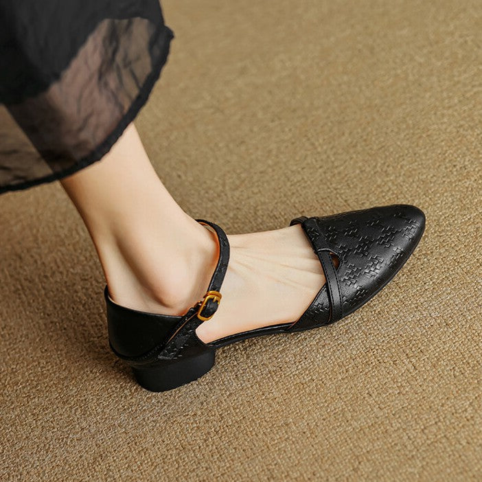 Elara | Women's Woven Leather Mary-Janes