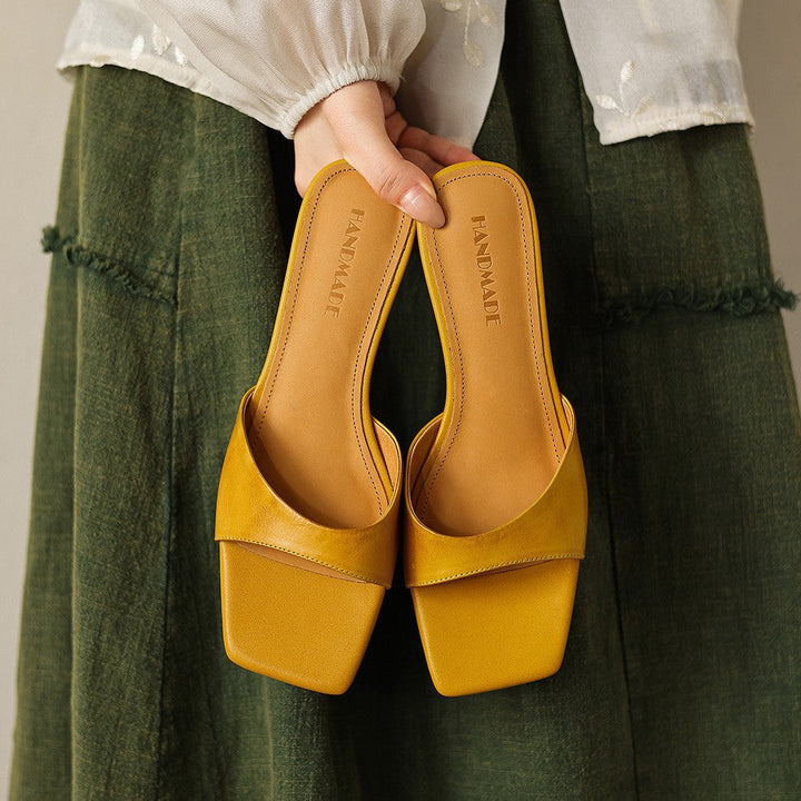 Mara | Women's Square-Toe Leather Wedge Mules