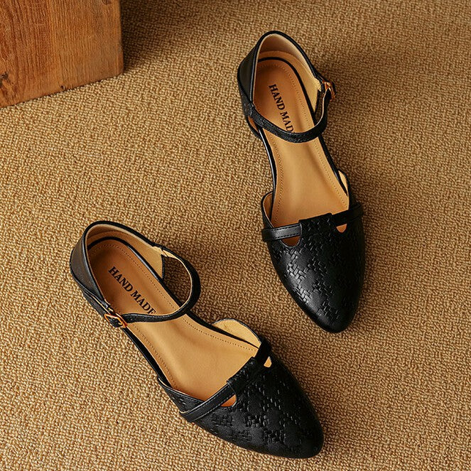 Elara | Women's Woven Leather Mary-Janes
