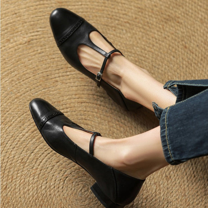 Esmira | Women's T-Strap Leather Mary Janes