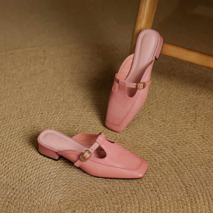 Nyra | Women's T-Strap Leather Mules