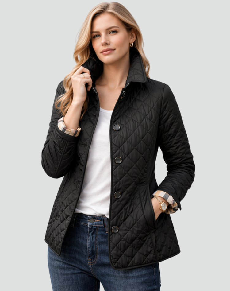 Plaid-Lined Quilted Jacket