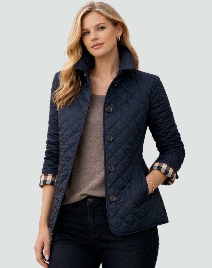 Plaid-Lined Quilted Jacket