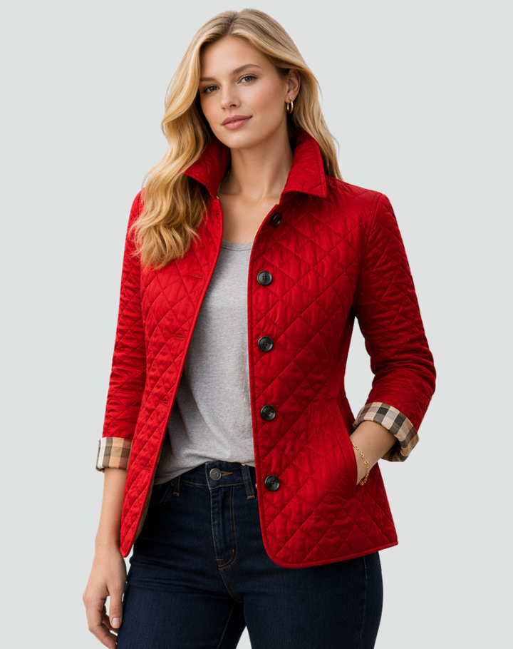 Plaid-Lined Quilted Jacket