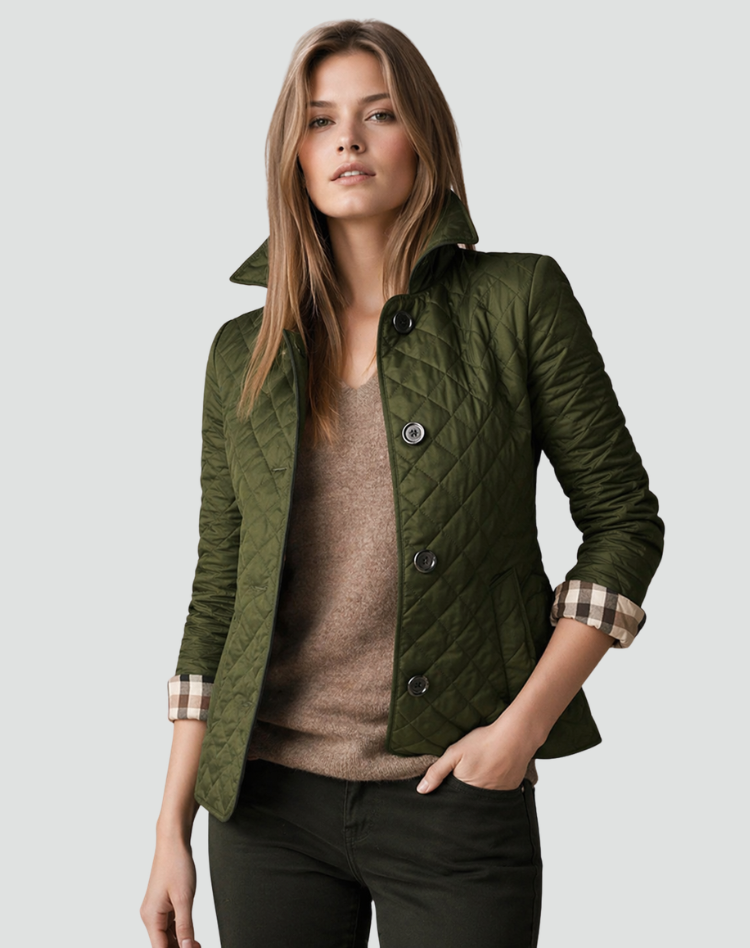 Plaid-Lined Quilted Jacket