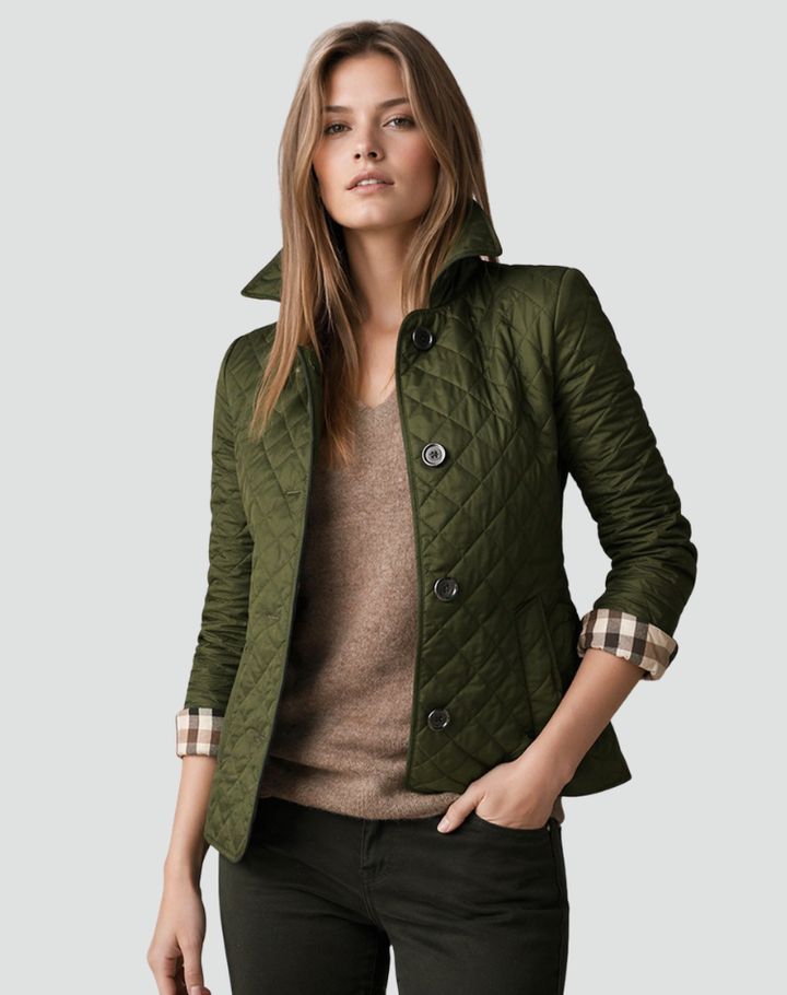 Plaid-Lined Quilted Jacket