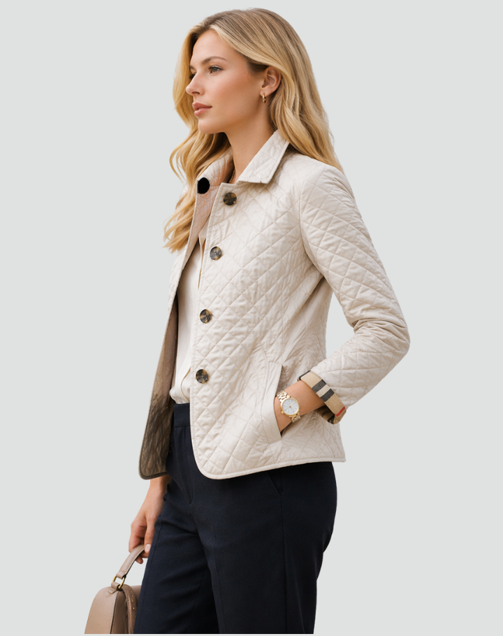 Plaid-Lined Quilted Jacket