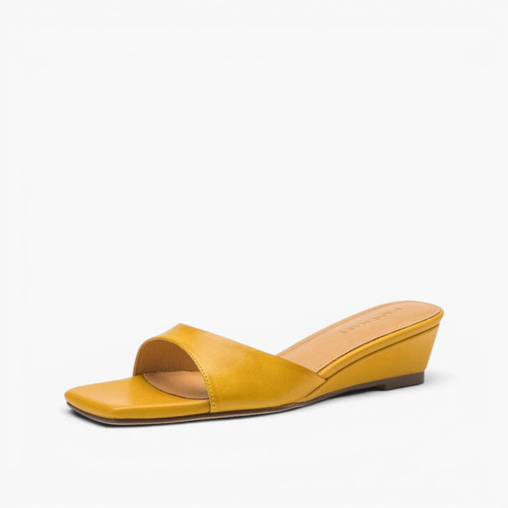 Mara | Women's Square-Toe Leather Wedge Mules