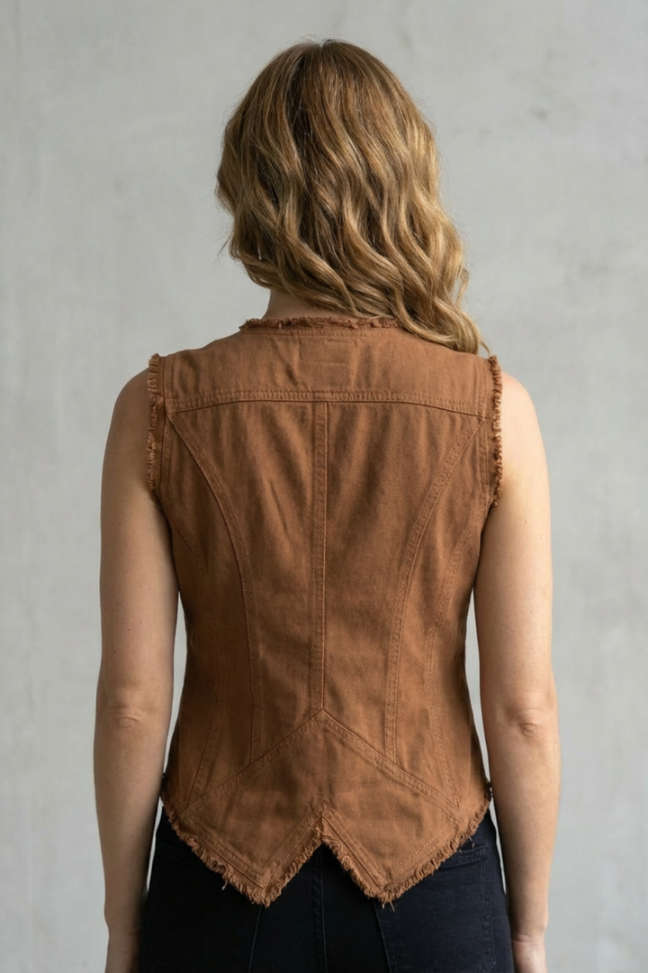 Ravelle | Women's Distressed Button Denim Vest Western-Inspired Statement Piece