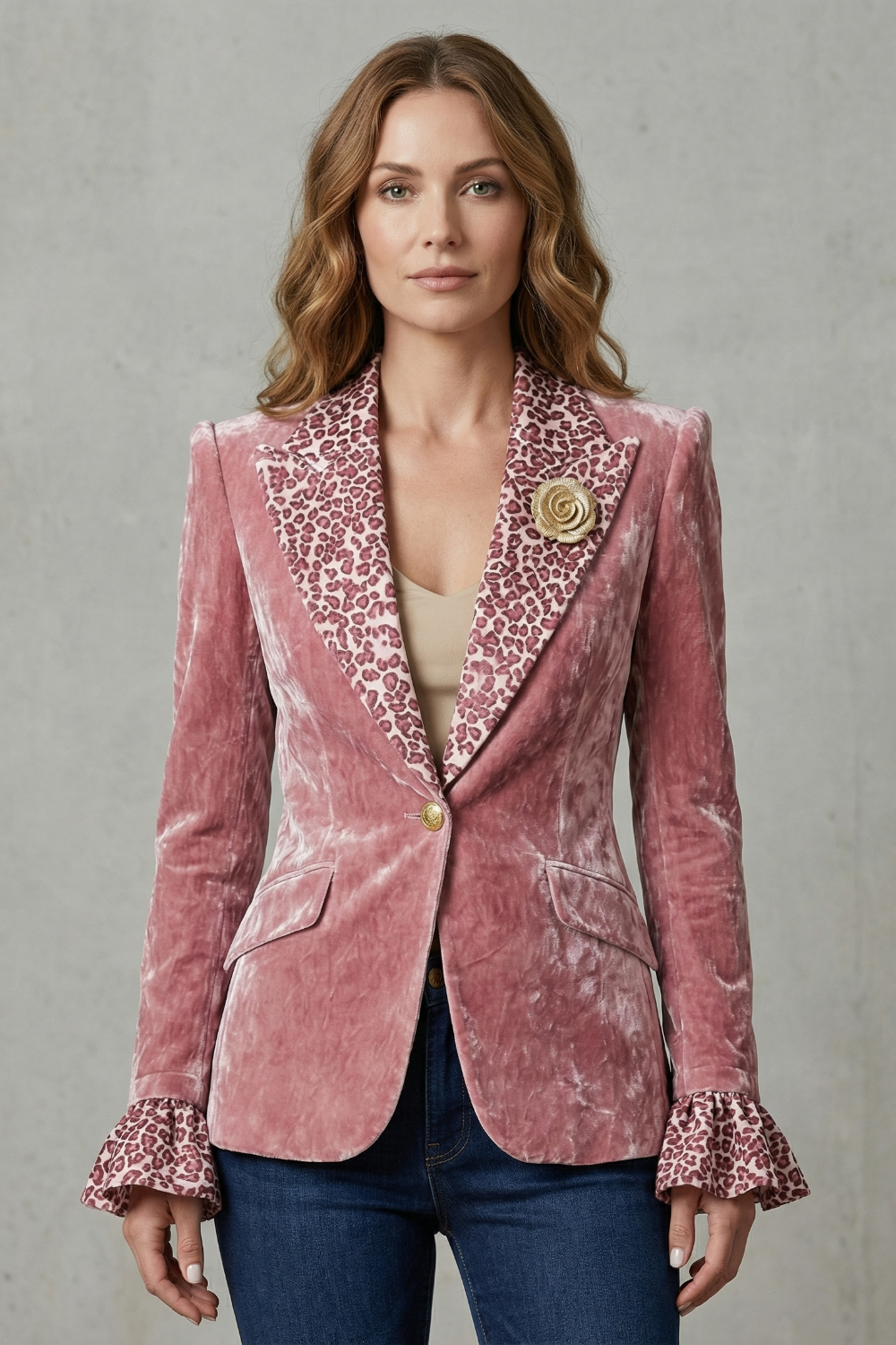Rosavienne | Women's Printed Lapel Statement Velvet Blazer