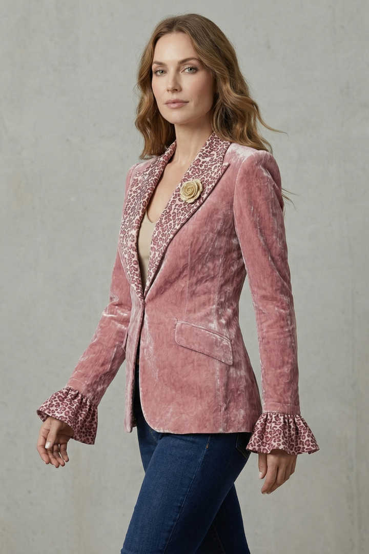 Rosavienne | Women's Printed Lapel Statement Velvet Blazer