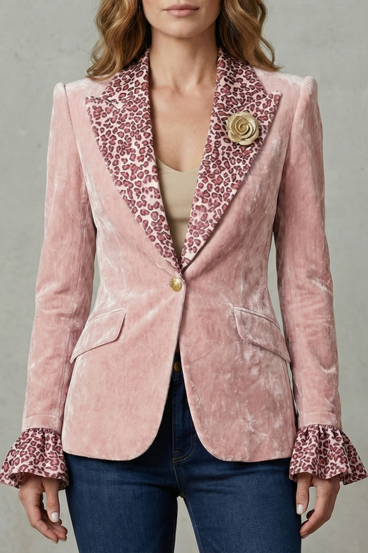 Rosavienne | Women's Printed Lapel Statement Velvet Blazer