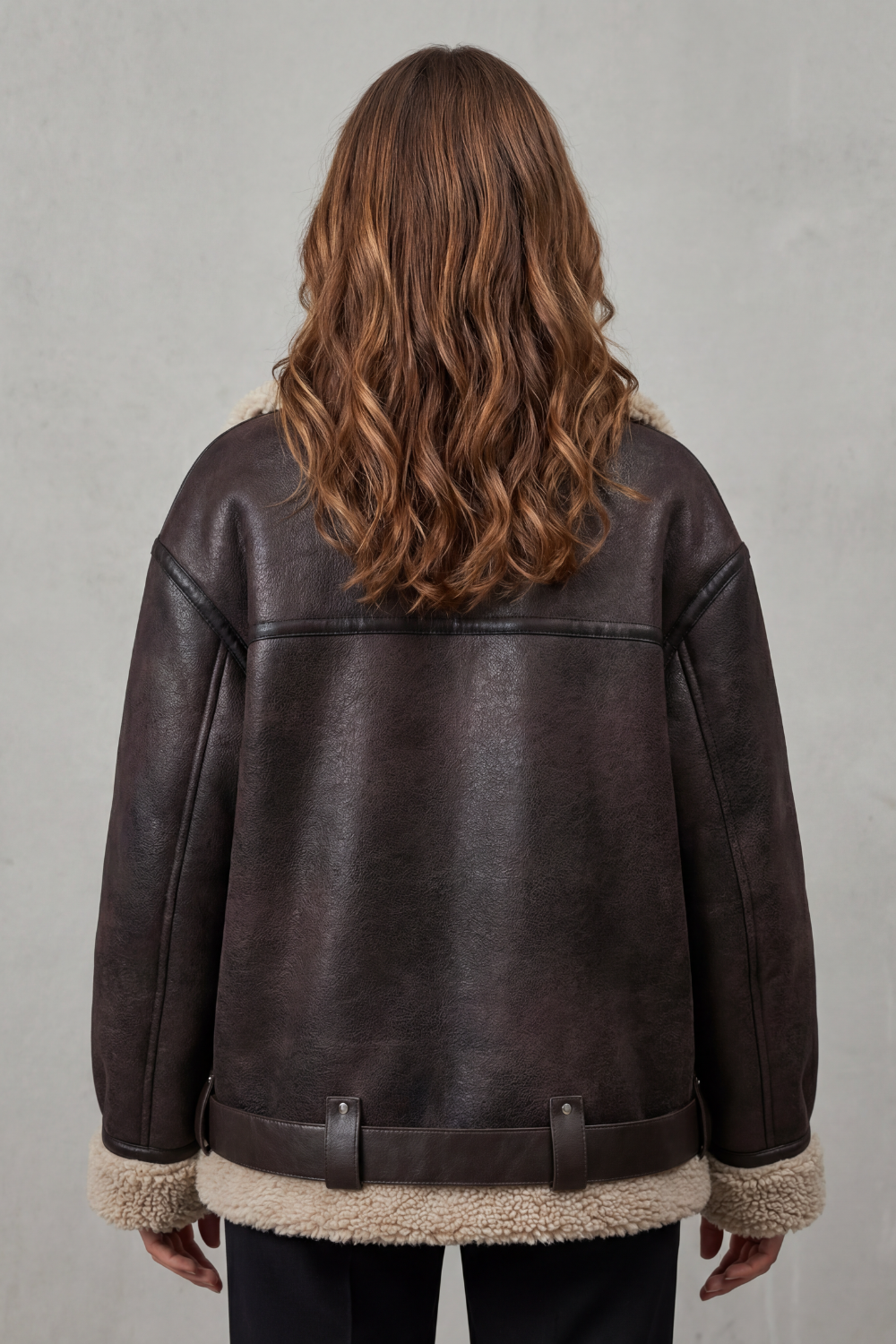 Rouxvelle | Women's Belted Shearling Trim Aviator Coat