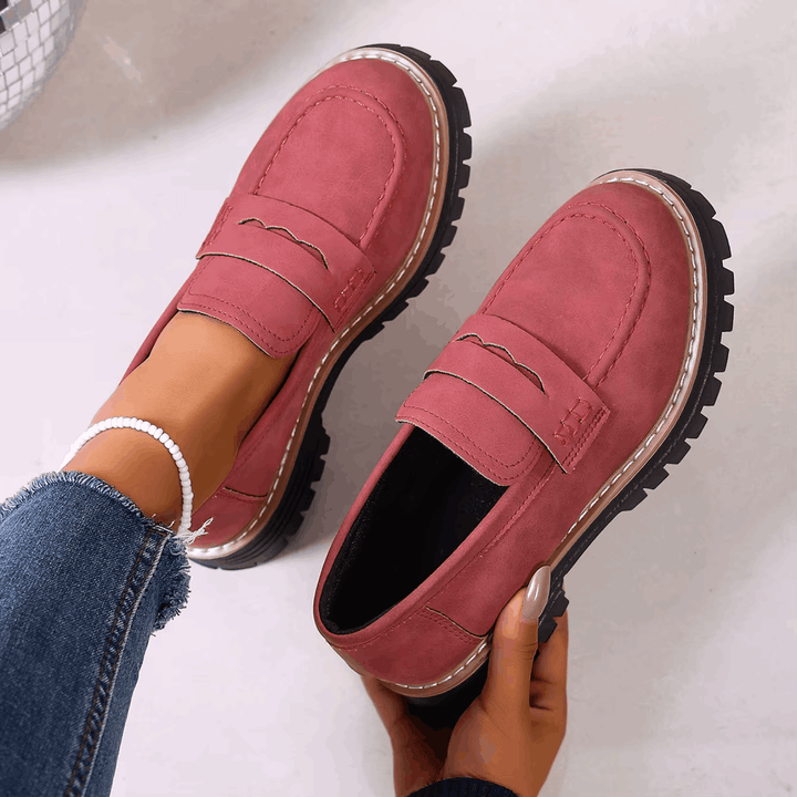 Mazie - Suede Platform College Loafers