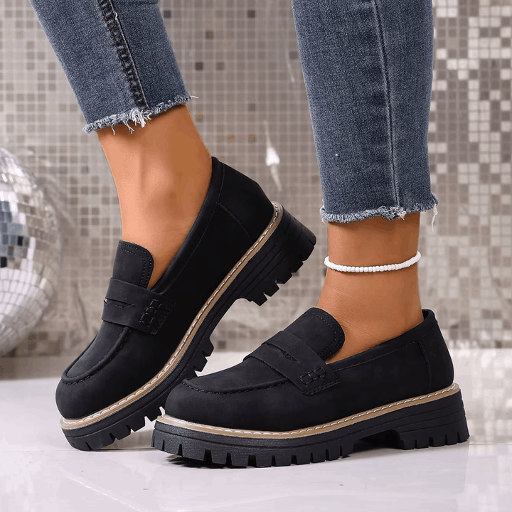 Mazie - Suede Platform College Loafers