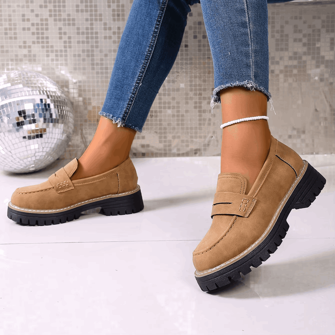 Mazie - Suede Platform College Loafers