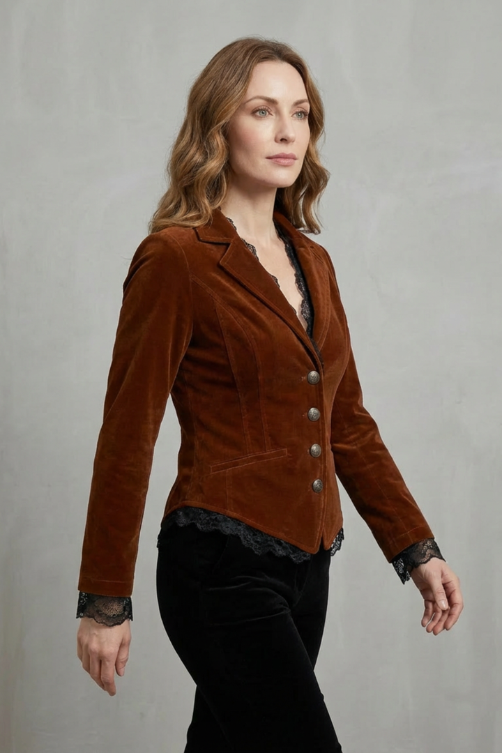 Valdrienne | Women's Tailored Lace Accent Velvet Blazer