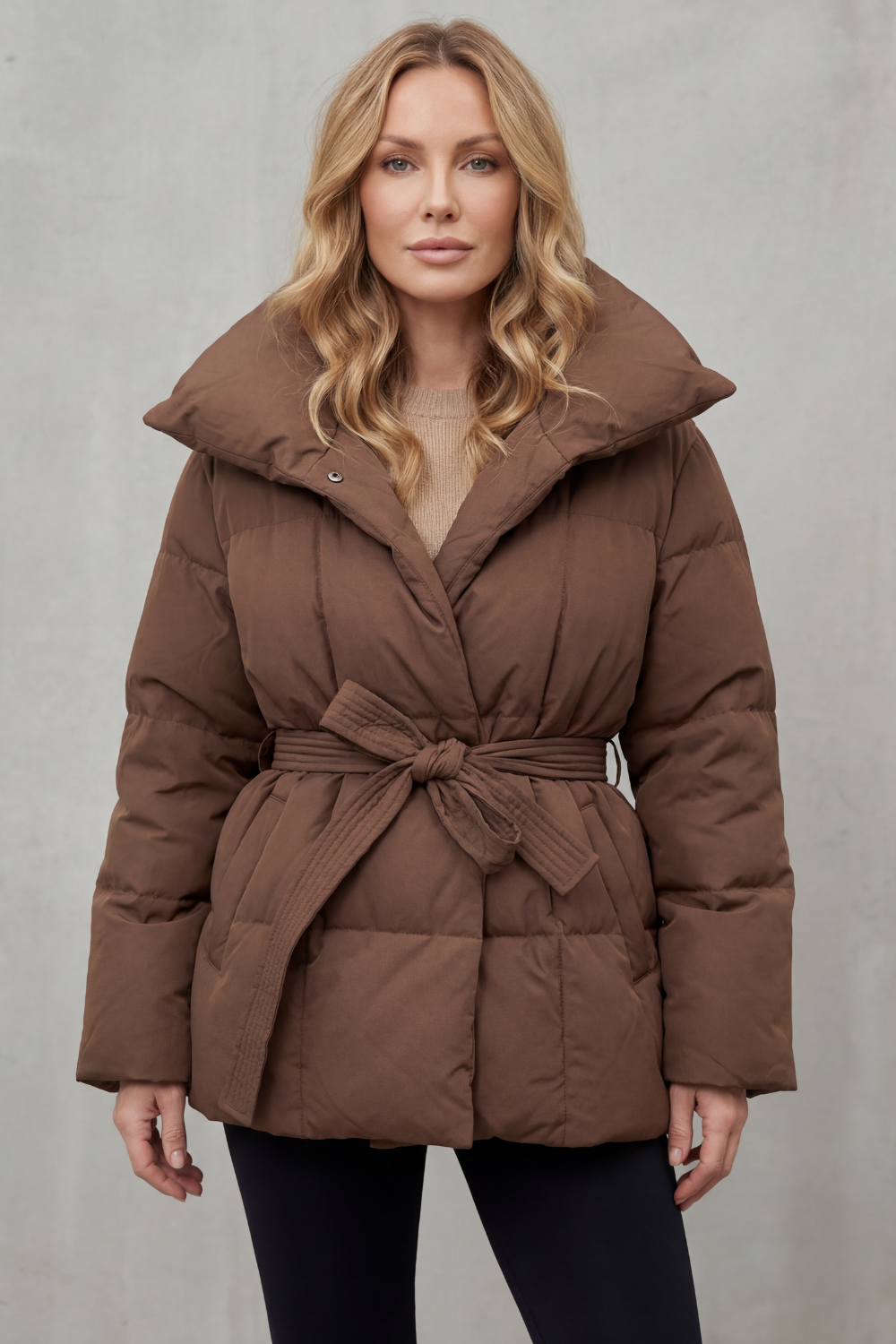 Valmira | Women's Oversized Collar Belted Puffer Coat
